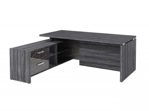 Стол руководителя с опорной тумбой Festus FI-119L.GG 1800x1900x750 (Древесина Графит/Камень Пьетра Гриджиа черный)