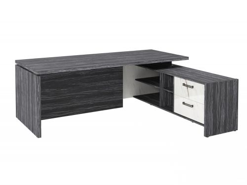 Стол руководителя с опорной тумбой Festus FB-121R.GG 1800x2100x750 (Древесина Графит/Мрамор Леванто белый)