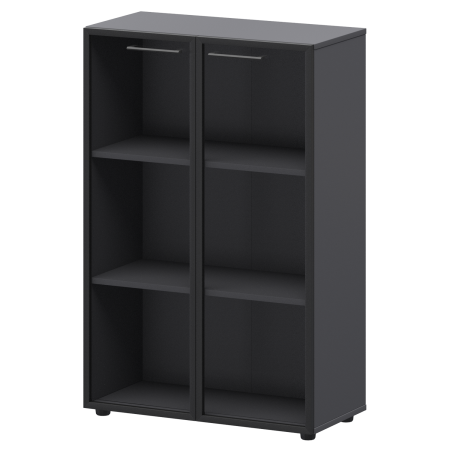 Шкаф средний со стеклом в ал. рамке Кортез СМШ38RS 792x380x1190 (Графит)