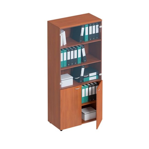 Шкаф для документов со стеклянными тонированными дверьми Матрица ФС 983 900x460x1970 (Испанский Орех/Орех гварнери)