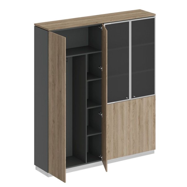Шкаф комбинированный (документы со стеклом - одежда с дополнением) City СИ 312 1802x400x2034 (Дуб гладстоун светлый / Антрацит премиум / Дуб гладстоун светлый)