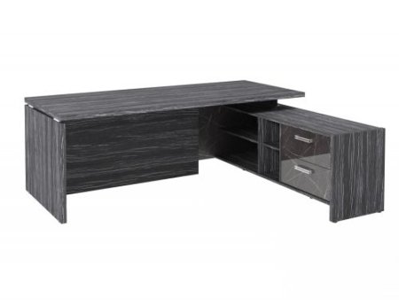 Стол руководителя с опорной тумбой Festus FI-121R.GG 1800x2100x750 (Древесина Графит/Камень Пьетра Гриджиа черный)